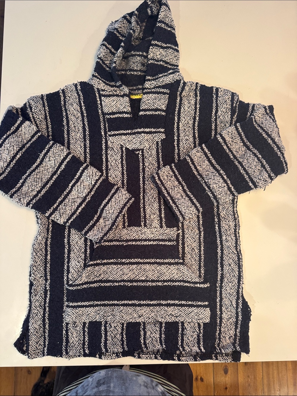 Hooded Mexican Baja Knit Sweater – Black & White
